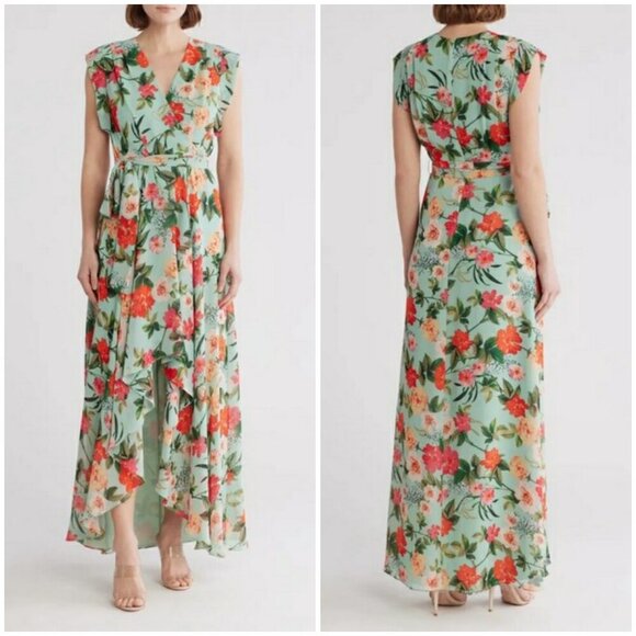 💕ELIZA J💕 Obi Floral Tie Waist High- Low Dress ~ Mint 10 NWT - Picture 1 of 12